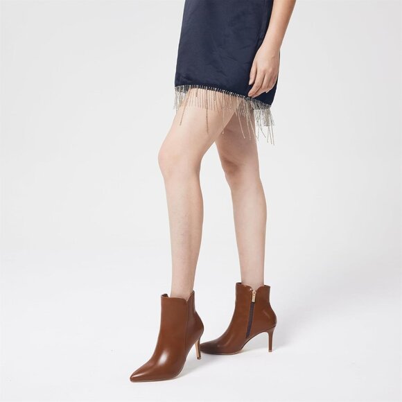 ⚡Women's Brown Chic Heeled Ankle Boots Sexy Pointed Toe 3 Inch High Heel Fashion - Picture 7 of 8